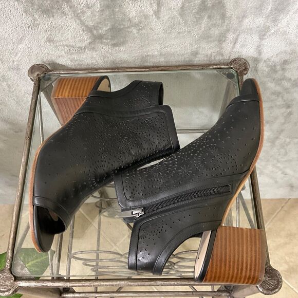 Via Spiga  Open Toe Block Heel leather Ankle Booties women’s  Size 10 Black - Picture 7 of 11